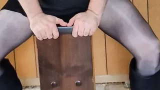 Little black dress and crotchless pantyhose