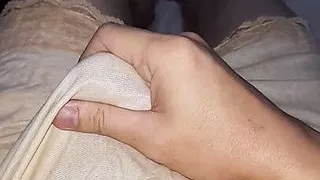 Masturbation and cumshot wearing cum stained skirt