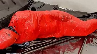 Fejira com  3 layer zentai and tape mummification orgasm play