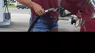 Boobs out at gas station