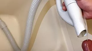 Fat Guy With Small Penis Cumming And Pissing In A Vacuum Cleaner Hose