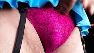 Cumming in pink lace thong