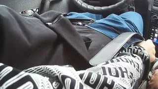 bitch jerks off my dick in the car until I cum