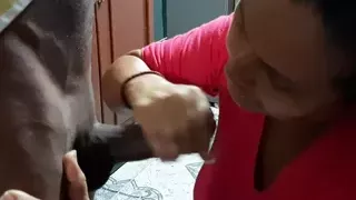 A delicious blowjob in the kitchen