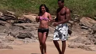 Sexy latina Simona rides black cock on the beach