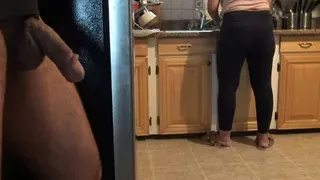 Stepmom almost caught me but finally I CUM over her ass!!!