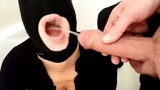 She drinks piss from  champagne glass