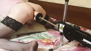 Femboy gets fucked from sex machine