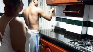 Fucking the neighbor in the kitchen