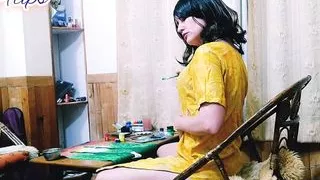 Lick Fingers Sexy In Beautiful Yellow Dress