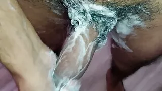Big Fat Hairy Cock Washing after Morning Cum