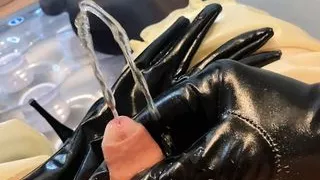 Latex and Spandex Masturbation and Pissing in long gloves
