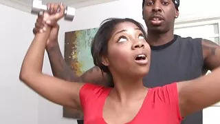 Cute ebony teen Tiffany Monroe gets a very special personal training lesson