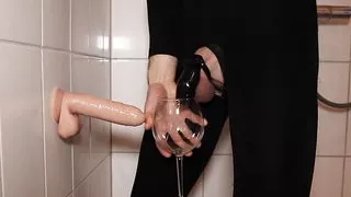Horny chastity caged piss drinking blowjob cumshot