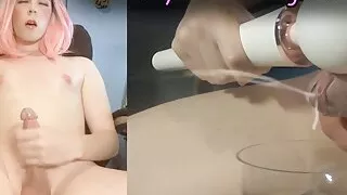 Sissy Squirts Cum hard in Chastity Cage With Vibrator