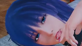 Hot Japanese Girl with Blue haired can handle Big Cock Properly: 3D Hentai