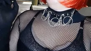 Redhead with red lips smoking