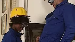 African Girl Surrounded in Vintage German Cockfest Bukkake