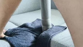 Toy riding with tied cock and peeing squirting