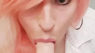 I had to suck my dildo while wearing my huge fake bimbo tits!