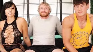 tan guy sexy nipples fucks blonde dude and petite babe!