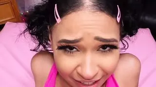 Ebony pierced stepteen gets POV pussynailed by stepdaddy