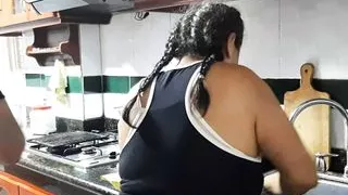 I fuck the maid while my stepmom cooks