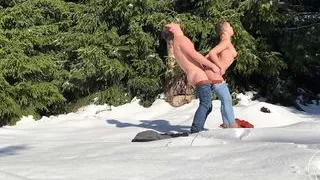 Konny and Blyde having sex in a snowy winter forest in public. Almost got caught!