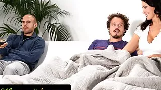 MOMMY'S BOY - Reagan Foxx Gives Stepson Sneaky Handjob Next To Husband During Movie Night!