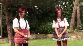 Blonde milf dressed up as Alise in Wonderland gets into an intense outdoor group role play action