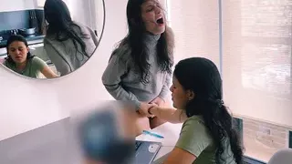 I leave the work meeting camera on while my girlfriend licks my pussy