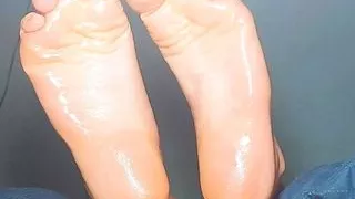 New girl with the soles in the air