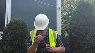 Construction dad after a long,  hot day working