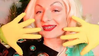 sexually blonde MILF - blogger Arya - teasing with yellow latex household gloves (FETISH)