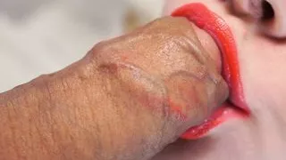Gentle and sensual blowjob, red lips, oral creampie