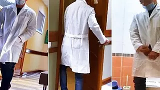 The real DOCTOR got excited during the EXAMINATION and could not stand it in the public TOILET of the hospital