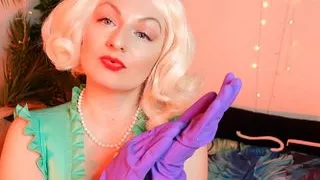 purple ASMR gloves VIDEO free fetish clip - blonde Arya and her amazing household latex gloves