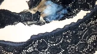 In the pussies slime encrusted panties from Estefania Erotika waxed.