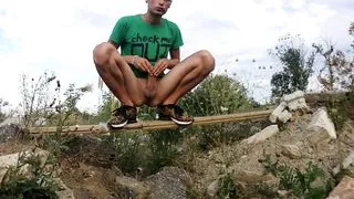 Middle eastern twink outdoor intense jerking - quick cumshot in hand