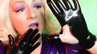 Latex Fetish Video: Ripped Rubber Gloves - Blogger Blonde Pin Up MILF Arya