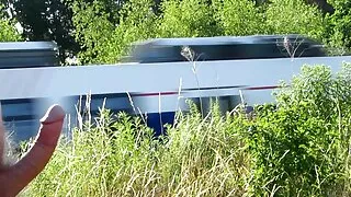 Nudist's hard dick shows of to trains