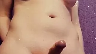 Trans girl in stocking jerking big cock for you