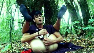 Public legs over head fingering and jerking with visible anal contractions