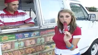 Allyssa refreshes her mouth with ice cream before sex