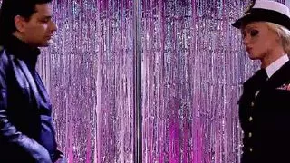 Katie Kox and Anna Lovano offer a striptease for two cocks