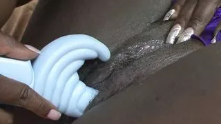 Two black women with big tits have lesbian sex with toys