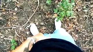 White socks POV outdoor walking, worshiping and making them dirty