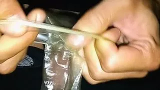 Jerk off with used condom from straight friend in the garden