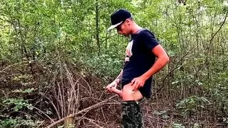 Skater boy swallows cum from used condom then jerks off his big cock outdoor