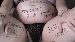 Cuckold husband covered pregnant Milky Mari in a dirty body writings before no-condom creampie gangbang